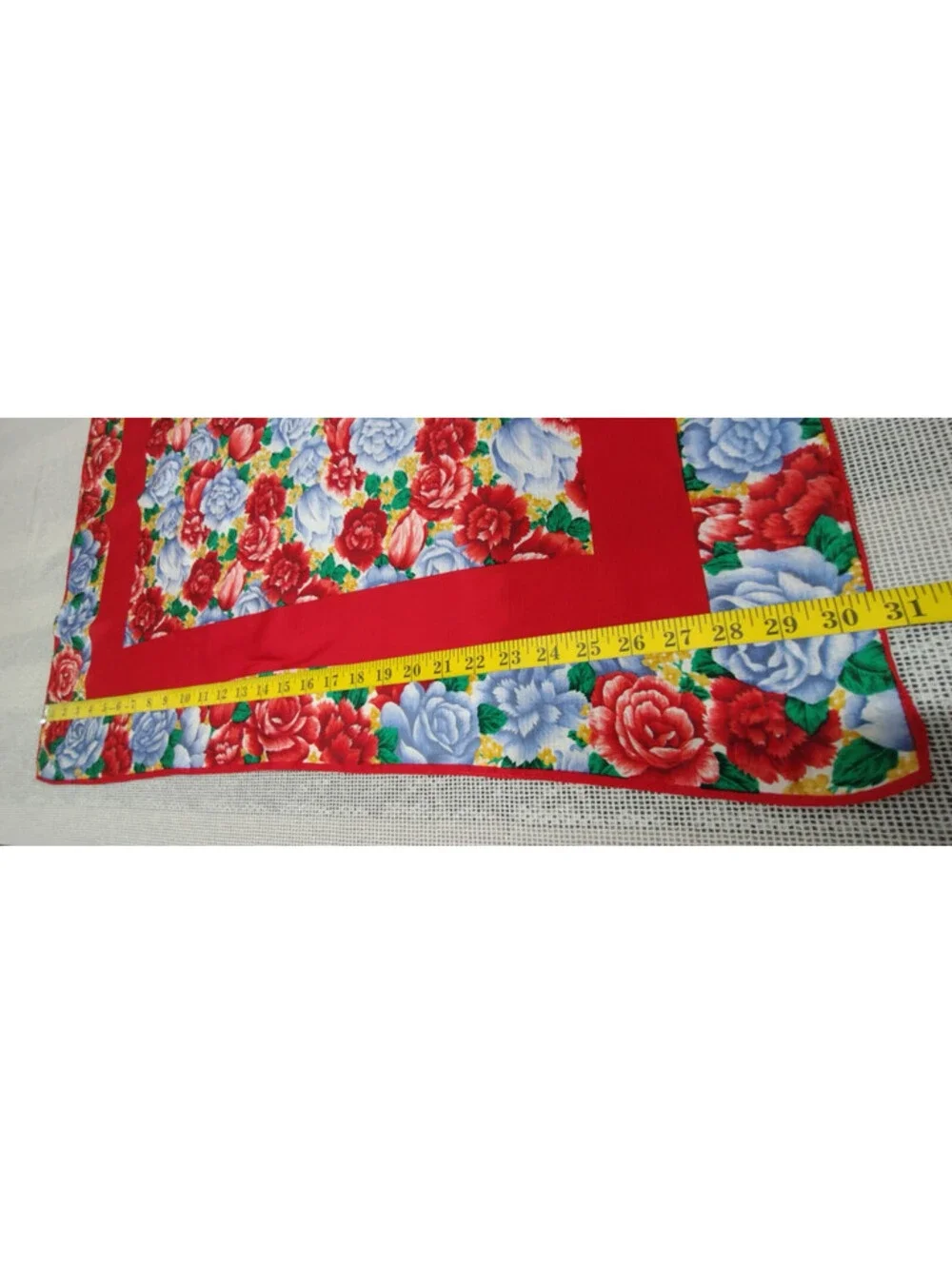 Vintage 100% Pure Silk Scarf Roses Periwinkle Red Tulips Florals Chinese Silk